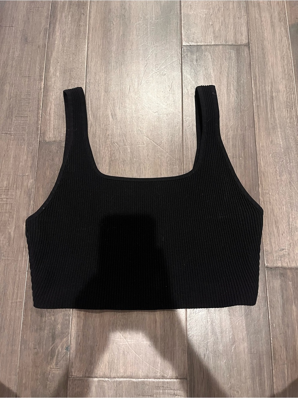 Babaton Black Ribbed Square-Neck Crop Top